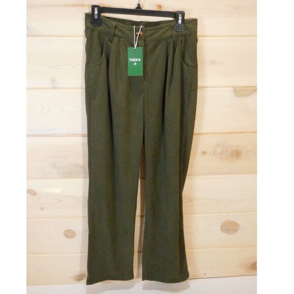 NWT Halara Women's size S Corduroy Pants Olive Green Straight Leg Pleated - Picture 1 of 10